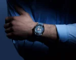 Omega Seamaster Chronograph watch, Stainless Steel case, Blue diving bezel, Blue Dial with sub-dials, integrated Steel Bracelet, 44mm.
