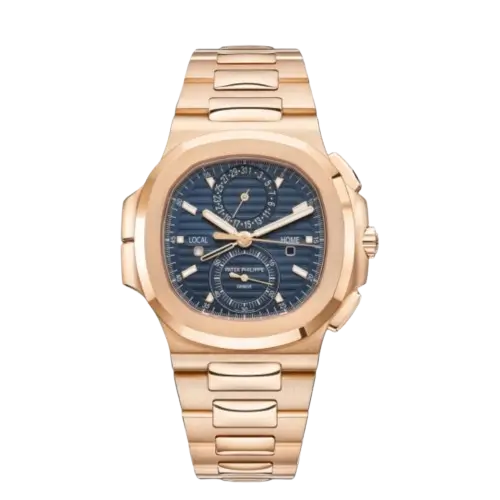 Patek Philippe Nautilus 5740/1G Perpetual Calendar watch, Octagonal Rose Gold-Tone case, Blue dial with three sub-dials, integrated Rose Gold-Tone bracelet, 40mm.