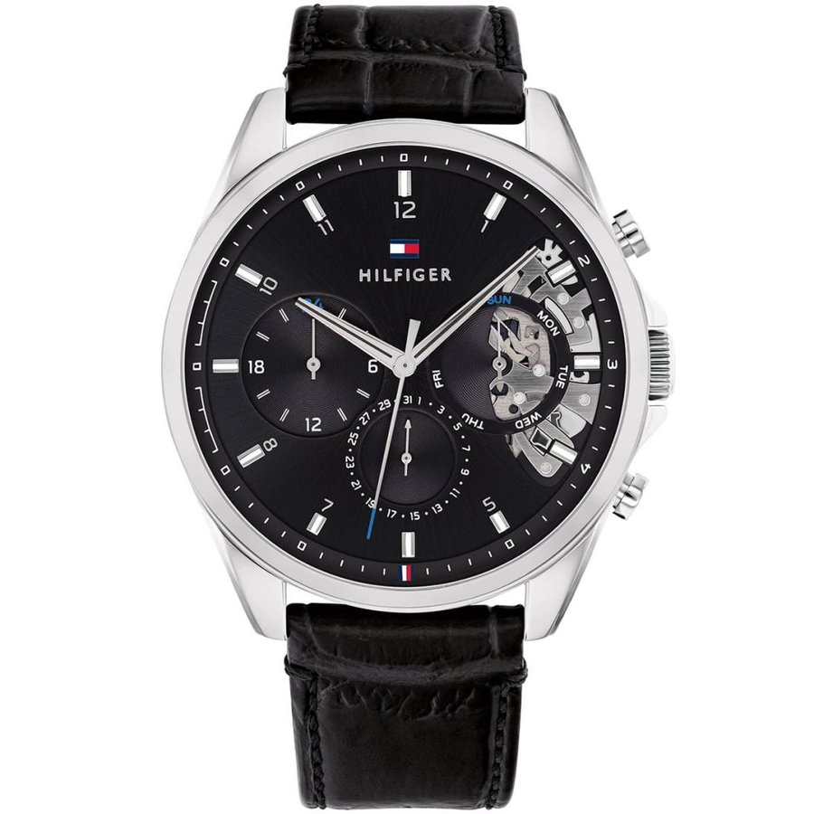Tommy Hilfiger Men’s Watch 1710449 - Black Dial & Black Leather Strap