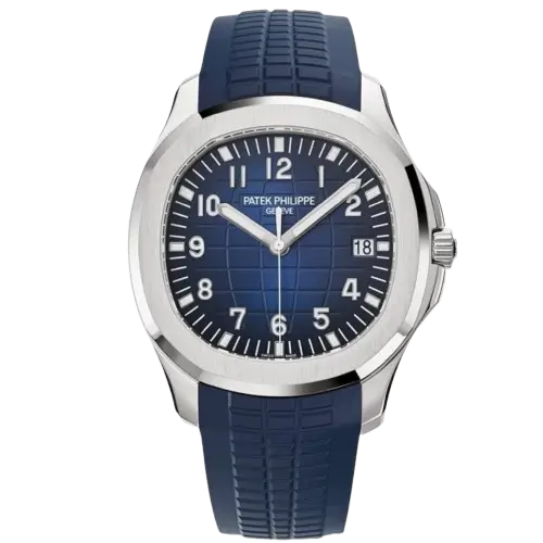 Patek Philippe Aquanaut 5167A Steel watch, Rounded octagonal case, Blue dial with grid pattern, Blue Tropical rubber strap, 40mm.