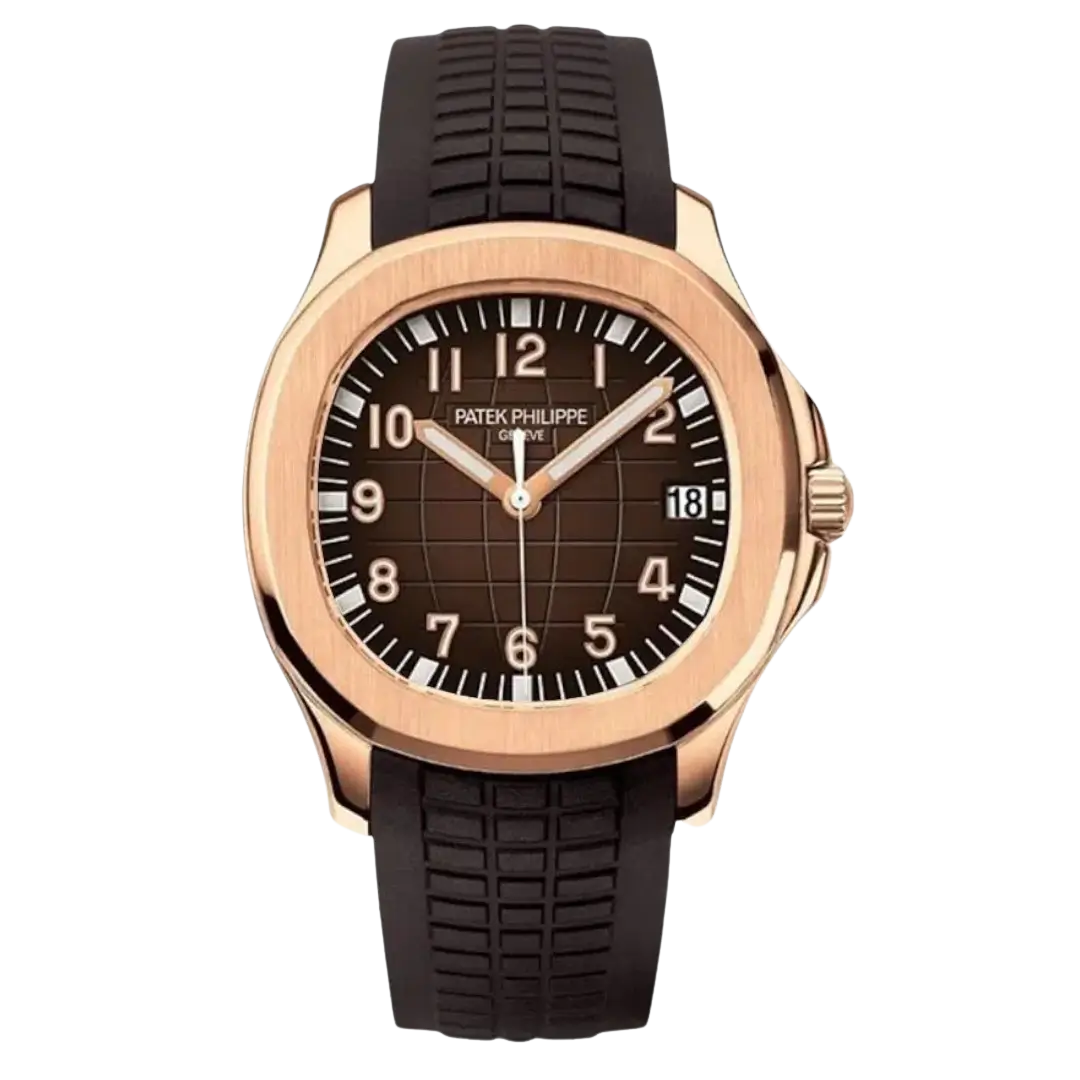 ساعة باتيك فيليب أكواناوت نحاسية (روز جولد)، ميناء بني بنقش شبكي، سوار مطاطي بني (Tropical)، 40 ملم. ساعة باتيك فيليب أكواناوت نحاسية (روز جولد)، ميناء بني بنقش شبكي، سوار مطاطي بني (Tropical)، 40 ملم.