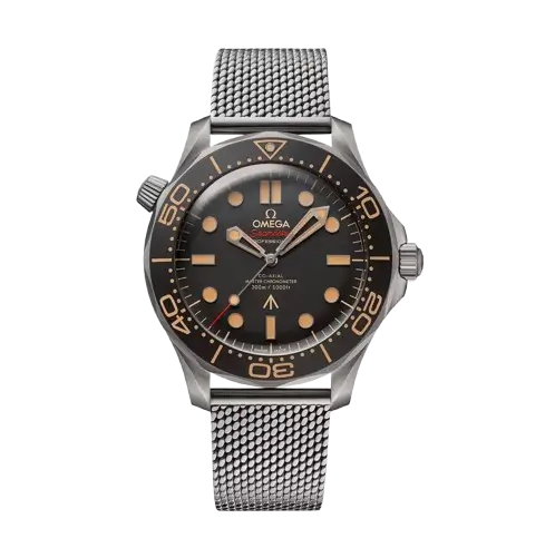 Omega Seamaster Diver 300M watch, Stainless Steel case, Black diving bezel, Black Dial with luminous markers, Steel Mesh Bracelet, 42mm.