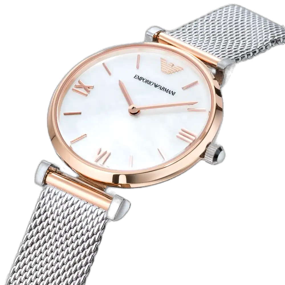 Emporio Armani Watch AR2067 Gianni T-Bar - White Dial & Silver Strap ...