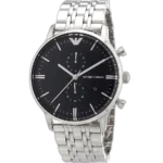 Emporio Armani AR0389 Watch with Black Dial and Silver Stainless Steel Bracelet
