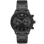 Emporio Armani Mario AR11242 men's watch with an all-black stainless steel case and strap.