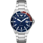 Emporio Armani Diver AR11339 men's watch with a blue dial and a silver-toned stainless steel strap.