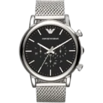 Emporio Armani Luigi AR1808 men's watch, with silver bracelet and black dial."