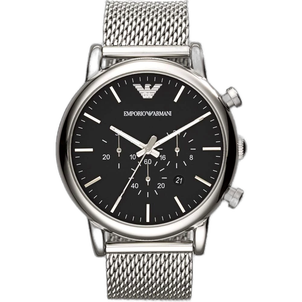 Emporio Armani Luigi AR1808 men's watch, with silver bracelet and black dial."