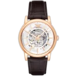 "Emporio Armani Luigi AR1983 men's watch with a white dial and a brown genuine leather strap."