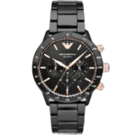 Emporio Armani Mario AR70002 men's watch with an all-black stainless steel case and strap.