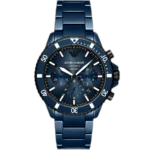 Emporio Armani Diver AR70009 men's chronograph watch with a blue dial and a blue ceramic case and strap.