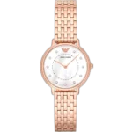 Emporio Armani Kappa AR11006 women's watch with a white dial and a rose gold-toned stainless steel strap.