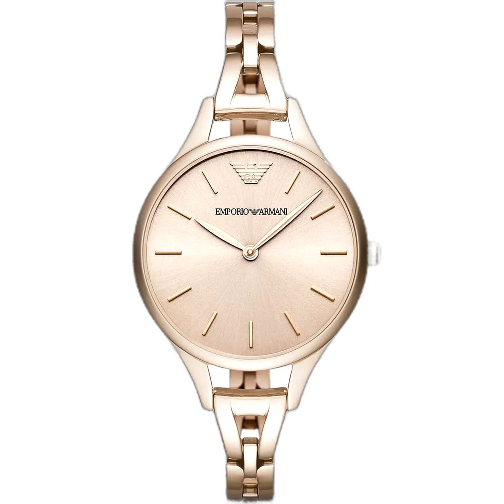 Emporio Armani Aurora AR11055 women's watch with a rose gold-toned dial and a rose gold-toned stainless steel strap.