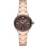 Emporio Armani Mia AR11570 women's watch with a brown dial and a rose gold-toned stainless steel mesh strap.