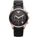 Emporio Armani Tazio AR5906 women's watch with a black dial and a black stainless steel and rubber strap.