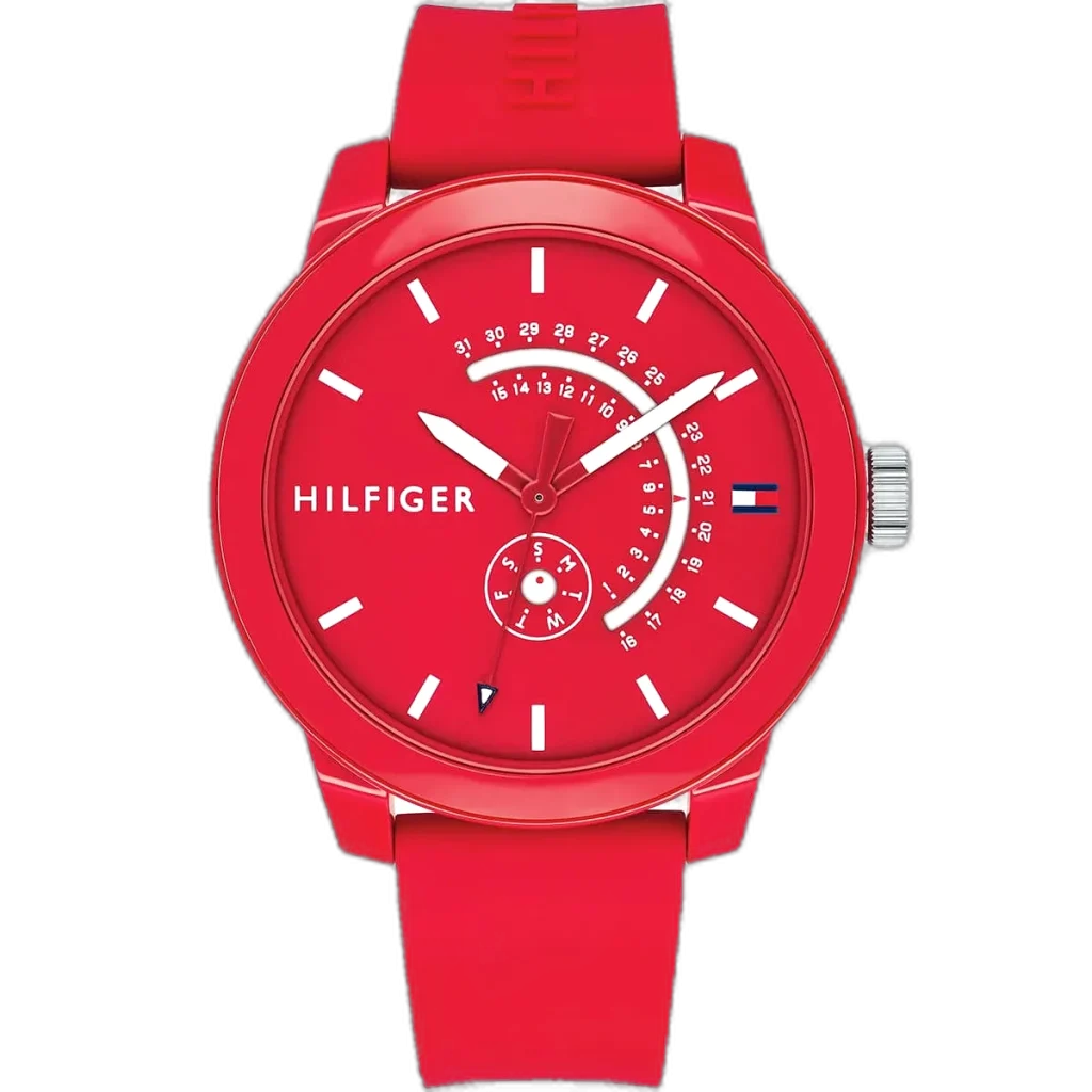 Tommy Hilfiger Watch Denim For Men - 1791480, With Red Dial