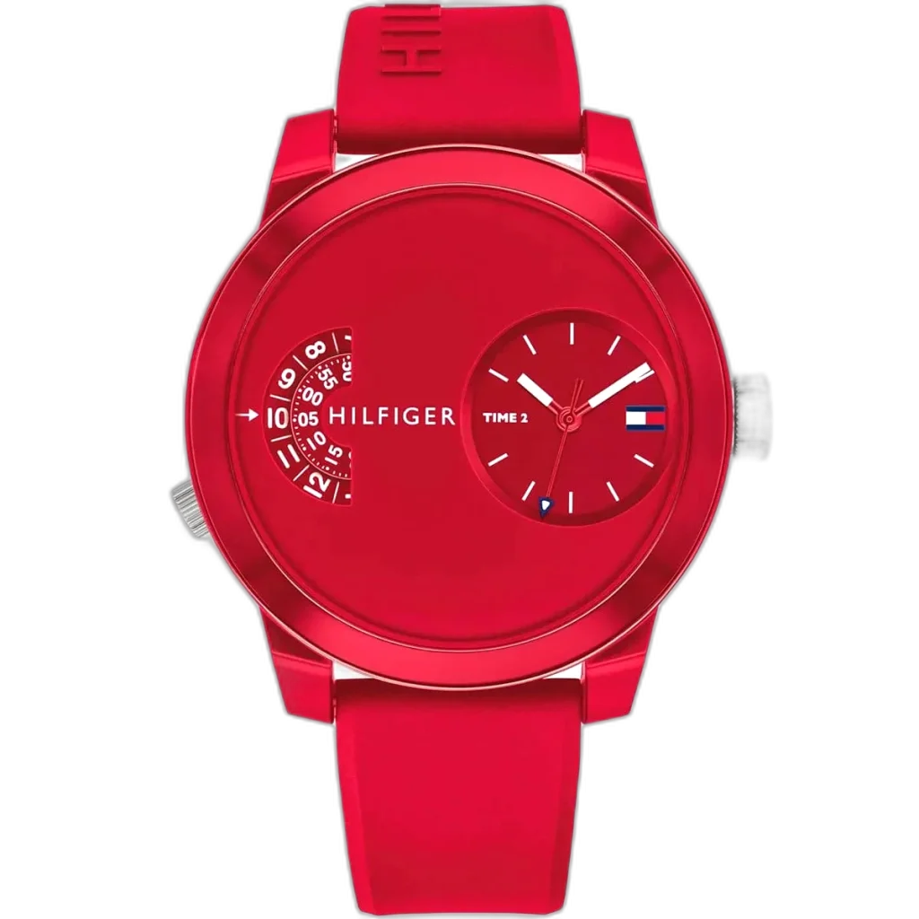 Tommy Hilfiger Watch Denim For Men - 1791556, With red Dial