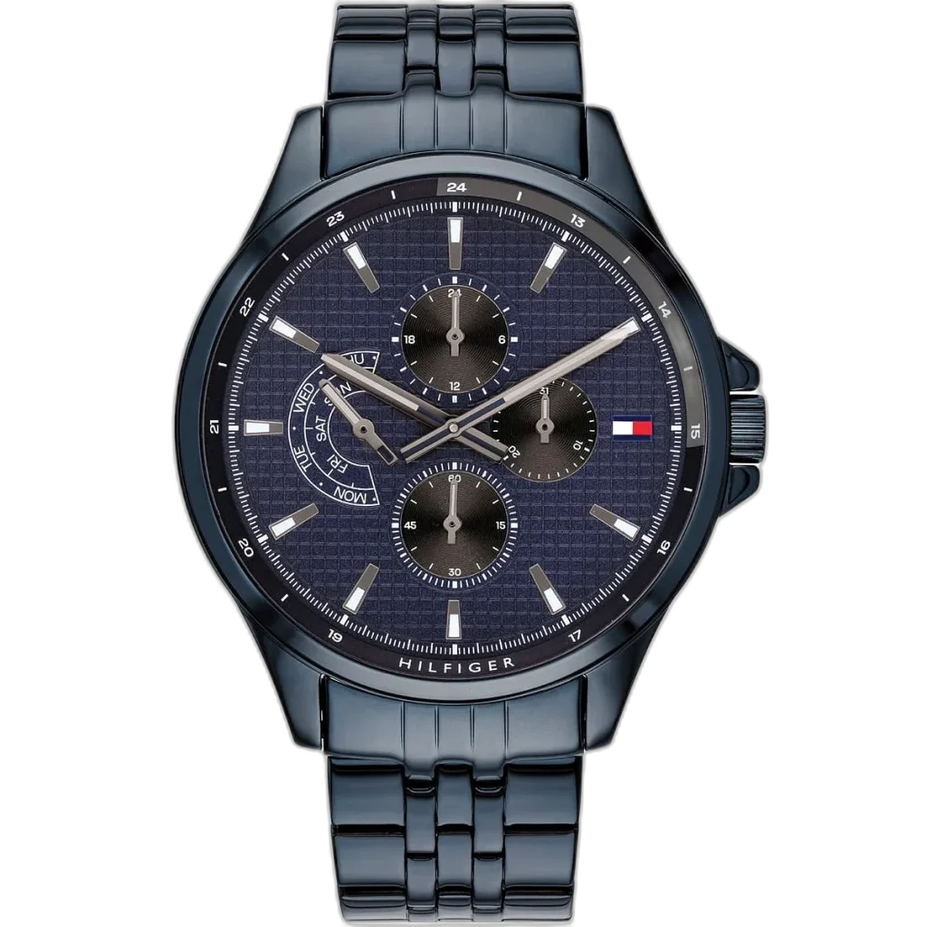Make a bold statement with this original Tommy Hilfiger watch. This authentic timepiece, reference 1791618 (Shawn model), features a vibrant blue dial and a matching blue-toned stainless steel strap.