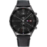 Embrace timeless style with this original Tommy Hilfiger watch. This authentic timepiece, reference 1791711 (West model), features a sophisticated black dial and a classic black genuine leather strap.