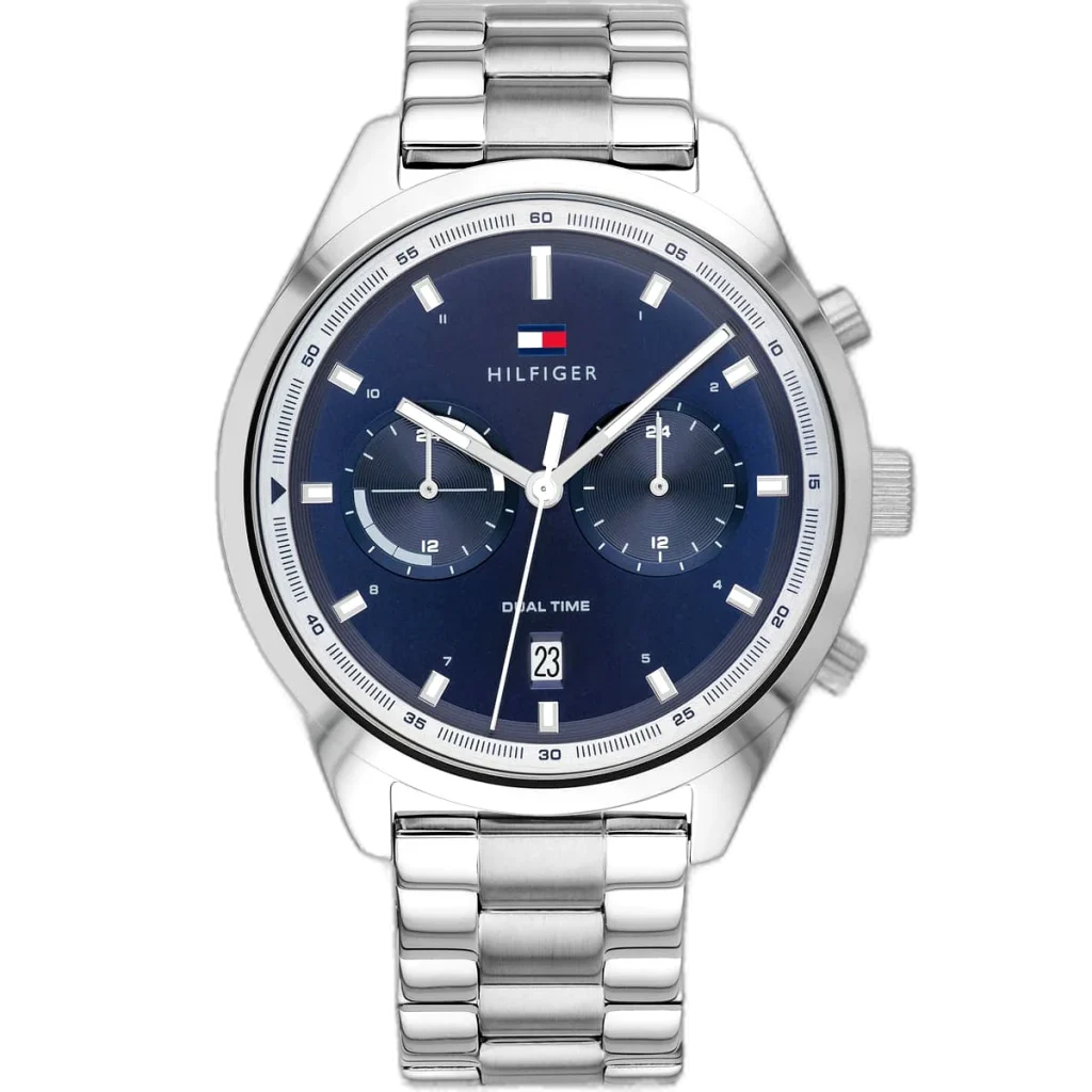 Embrace timeless style with this original Tommy Hilfiger watch. This authentic timepiece, reference 1791725 (Bennett model), features a vibrant blue dial and a classic silver-toned stainless steel strap.