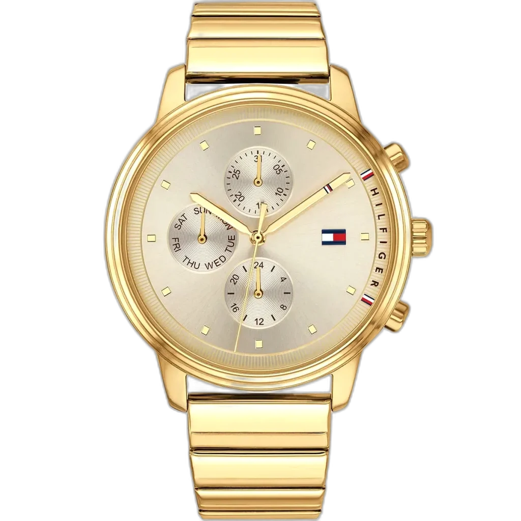 Embrace a touch of modern luxury with this original Tommy Hilfiger watch. This authentic timepiece, reference 1781905 (Blake model), features a refined gold dial and a sleek gold-toned stainless steel bracelet.