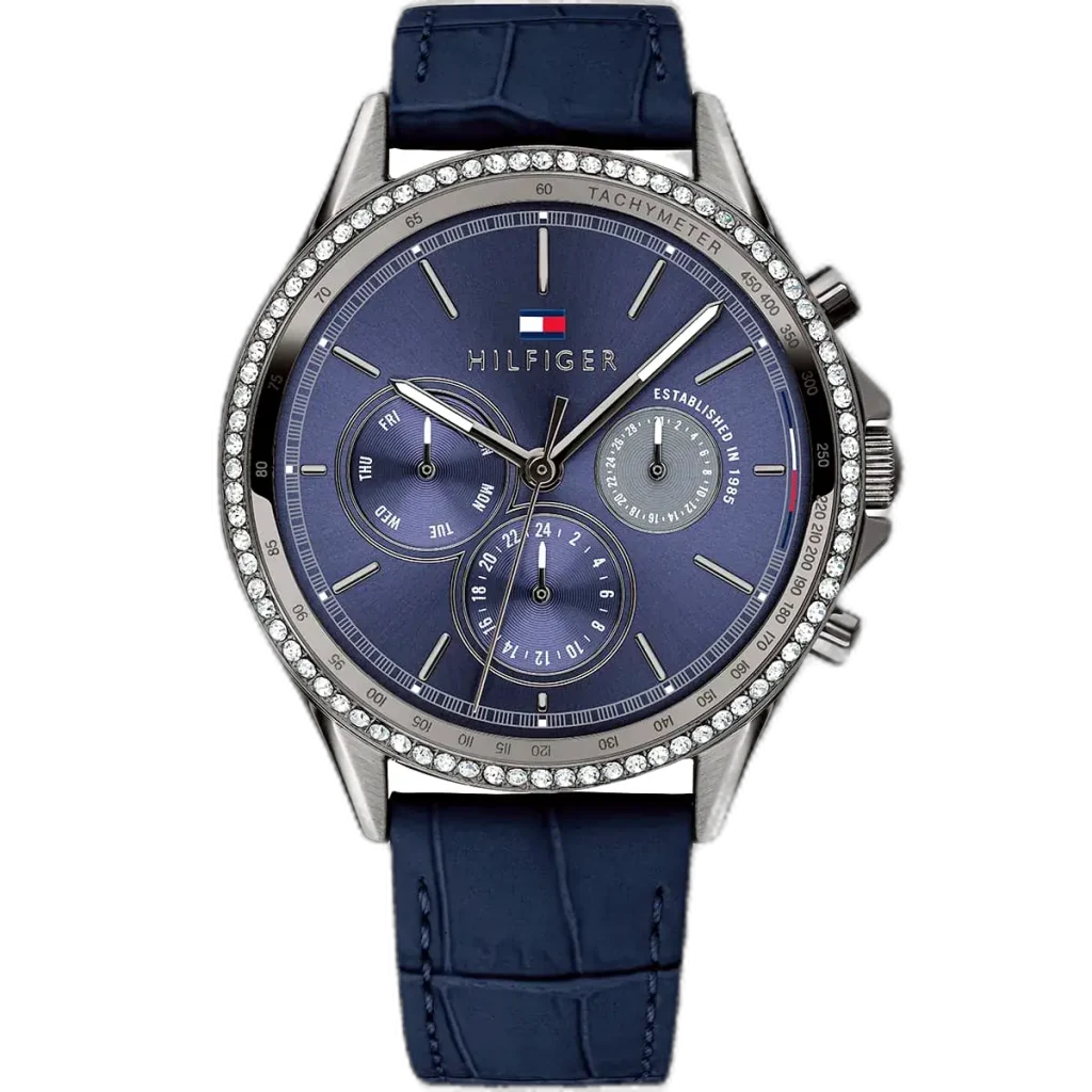 ساعة تومي هيلفيغر للنساء 1781979، مينا زرقاء وسوار جلد أزرق