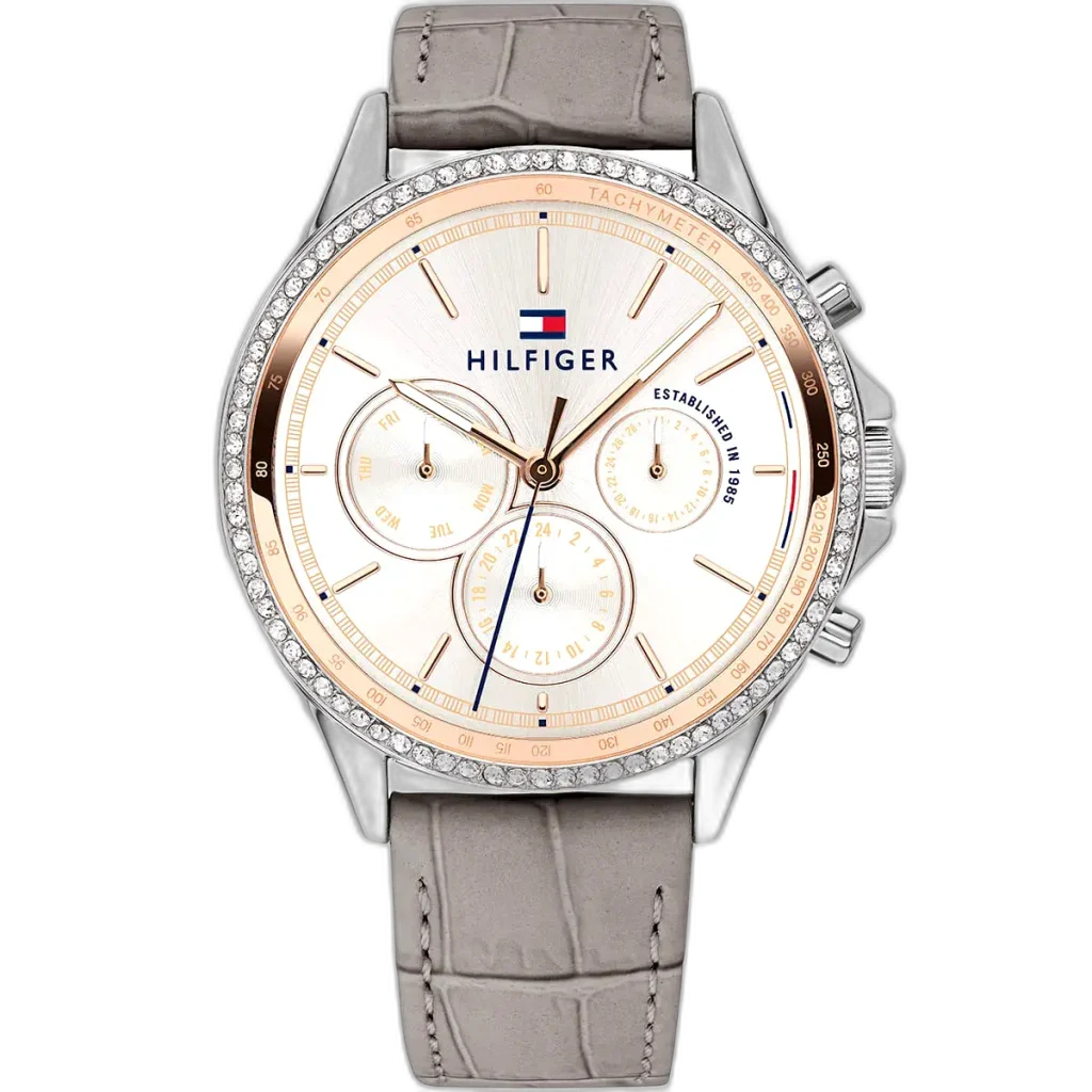 Tommy Hilfiger Watch Ari For Women - 1781980, With White Dial and Gray Leather Strap