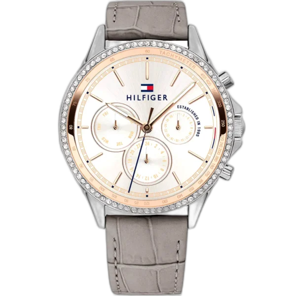Tommy Hilfiger Watch Ari For Women - 1781980, With White Dial and Gray Leather Strap