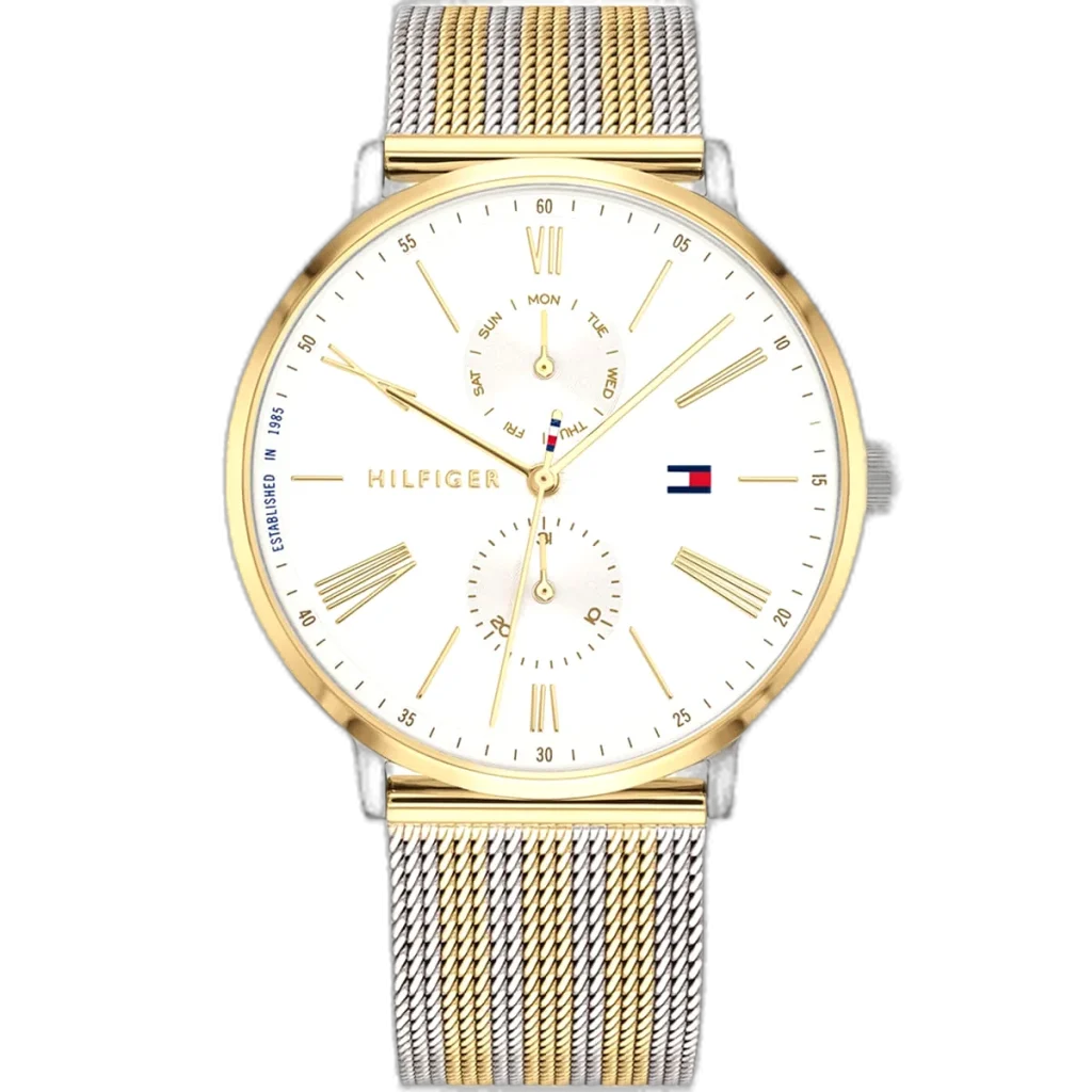 Tommy Hilfiger Watch Jenna For Women - 1782074, With White Dial and Silver/Gold Stainless Steel Bracelet
