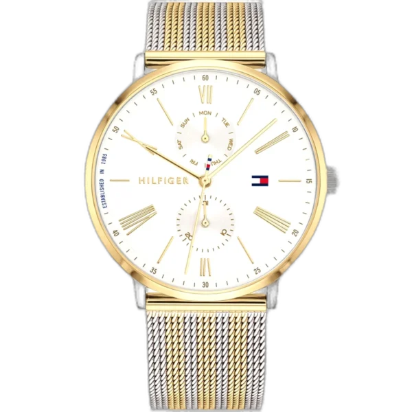 Tommy Hilfiger Watch Jenna For Women - 1782074, With White Dial and Silver/Gold Stainless Steel Bracelet