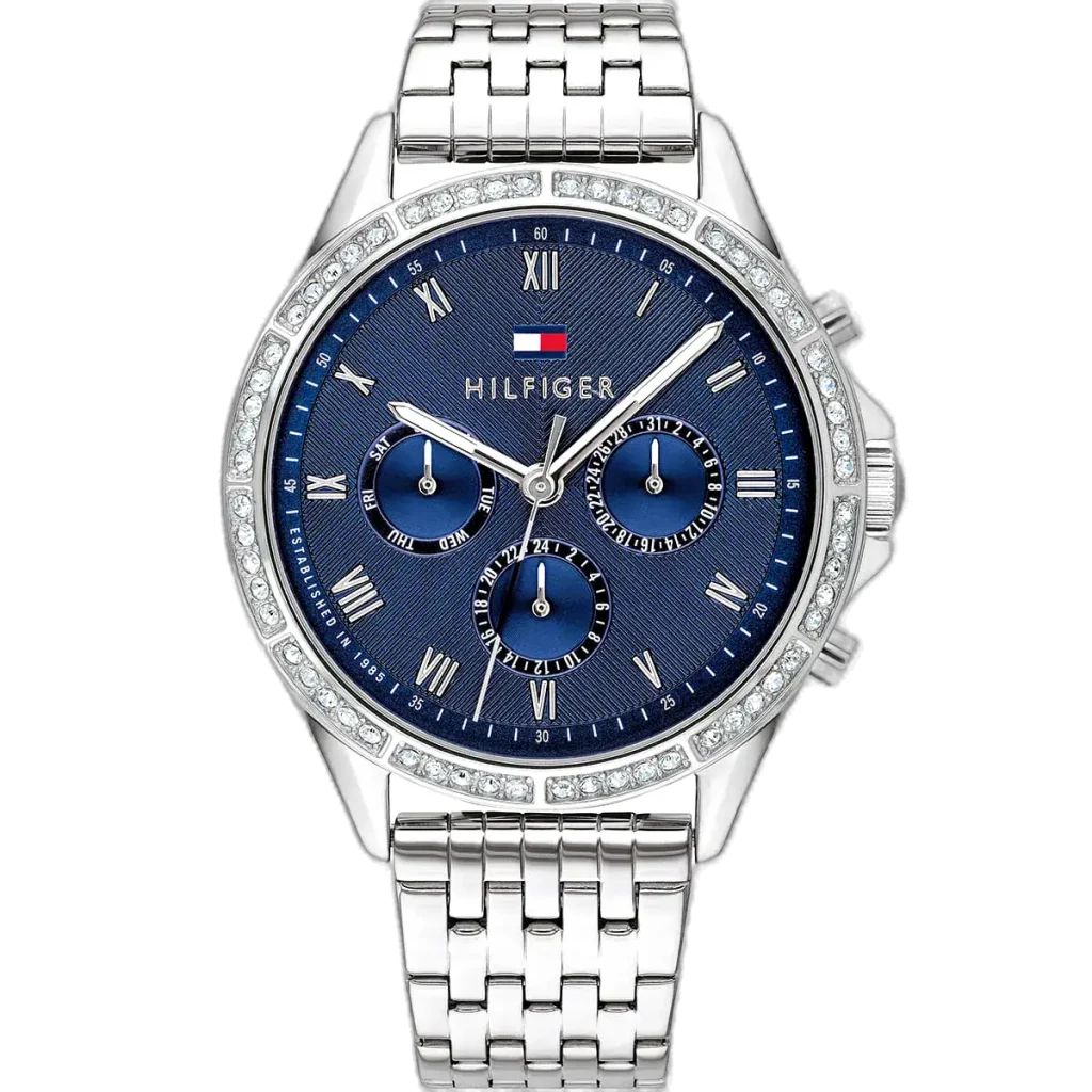 ساعة تومي هيلفيغر للنساء 1782141، مينا زرقاء وسوار فضي