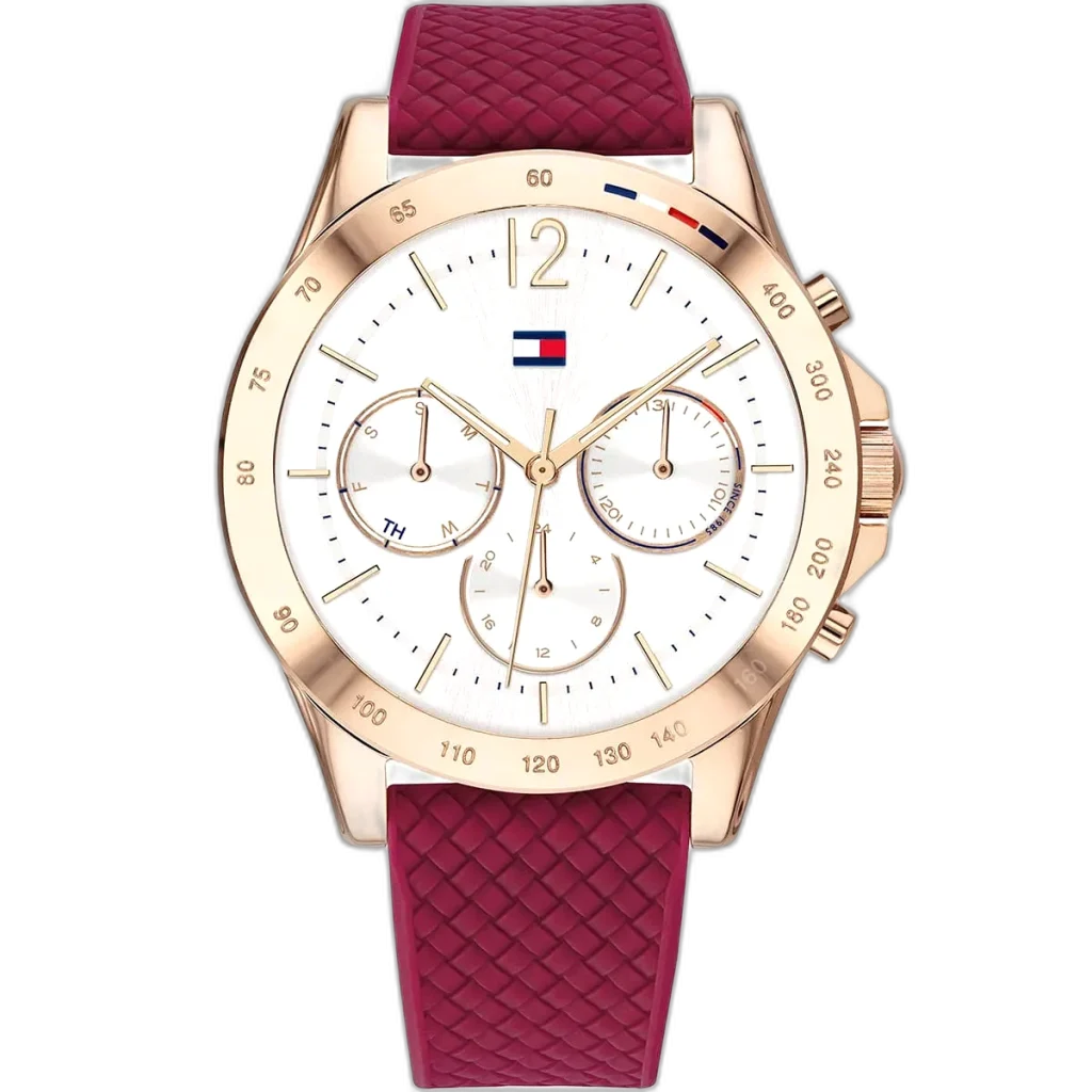 Tommy Hilfiger Watch Haven For Women - 1782200, With Burgundy Dial and White Silicone Strap