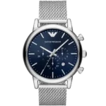 Emporio Armani Luigi AR80038 men's watch with a blue dial and a silver-toned stainless steel strap.
