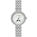 Emporio Armani Rosa AR11461 women's watch with a white dial and a silver stainless steel mesh strap.