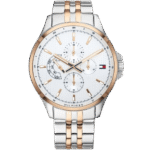 Add a touch of luxurious style to your wrist with this original Tommy Hilfiger watch. This authentic timepiece, reference 1791617 (Shawn model), features a classic white dial and an elegant two-tone stainless steel strap in silver and rose gold.