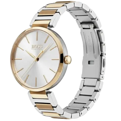 Hugo Boss Allusion 1502417 women's watch, with silver dial and a silver and gold two-tone stainless steel bracelet.
