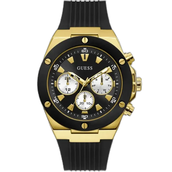 Guess Poseidon GW0057G1 watch for men, with a black dial and a black silicone strap.
