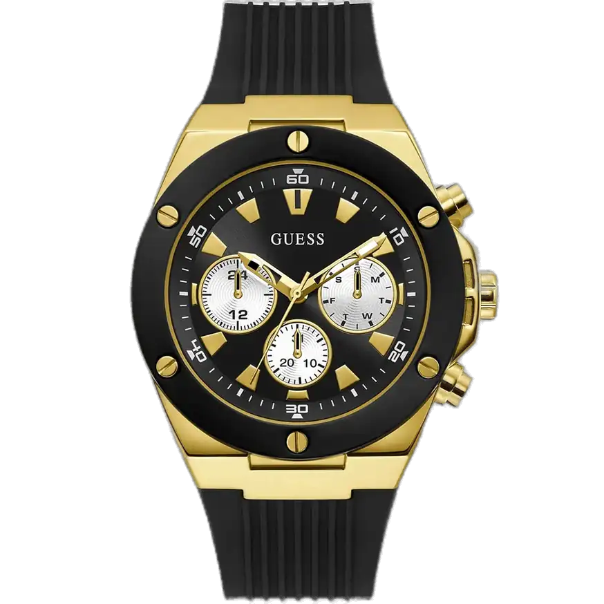 Guess Poseidon GW0057G1 watch for men, with a black dial and a black silicone strap.