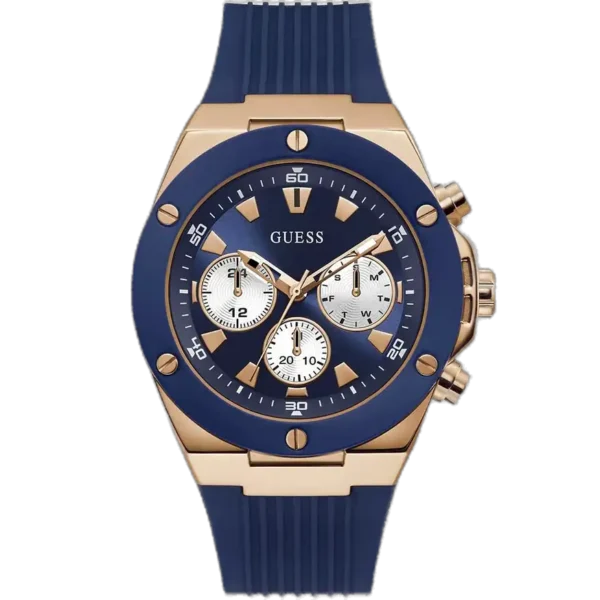 Guess Poseidon GW0057G2 watch for men, with a blue dial and a blue silicone strap.