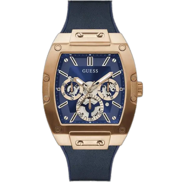 Guess Phoenix GW0202G4 watch for men, with a blue dial and a blue silicone strap.