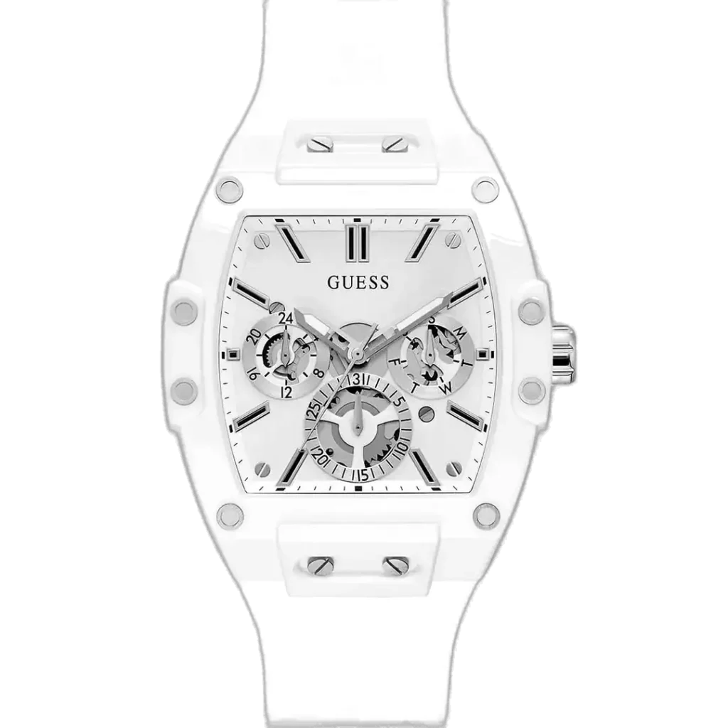 ساعة جيس فينيكس GW0203G2 للرجال، بمينا بيضاء واستيك سيليكون أبيض.