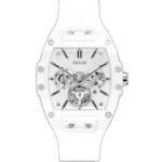 Guess Phoenix GW0203G2 watch for men, with a white dial and a white silicone strap.