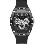 Guess Phoenix GW0203G3 watch for men, with a black dial and a black silicone strap.
