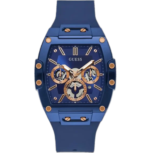 Guess Phoenix GW0203G7 watch for men, with a blue dial and a blue silicone strap.