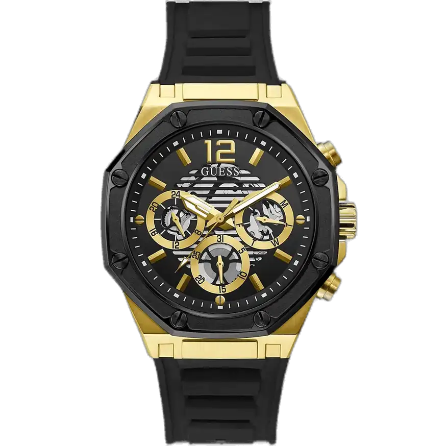 ساعة جيس مومنتم GW0263G1 للرجال، بمينا سوداء واستيك سيليكون أسود.