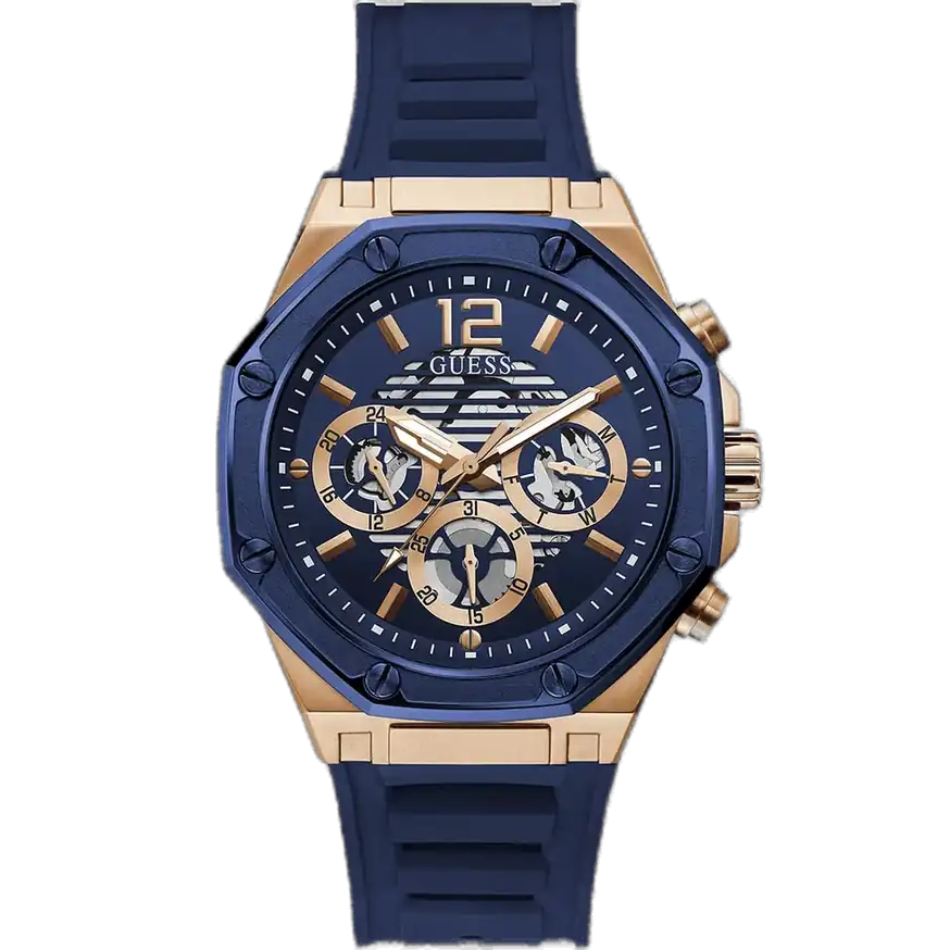 Guess Momentum GW0263G2 watch for men, with a blue dial and a blue silicone strap.