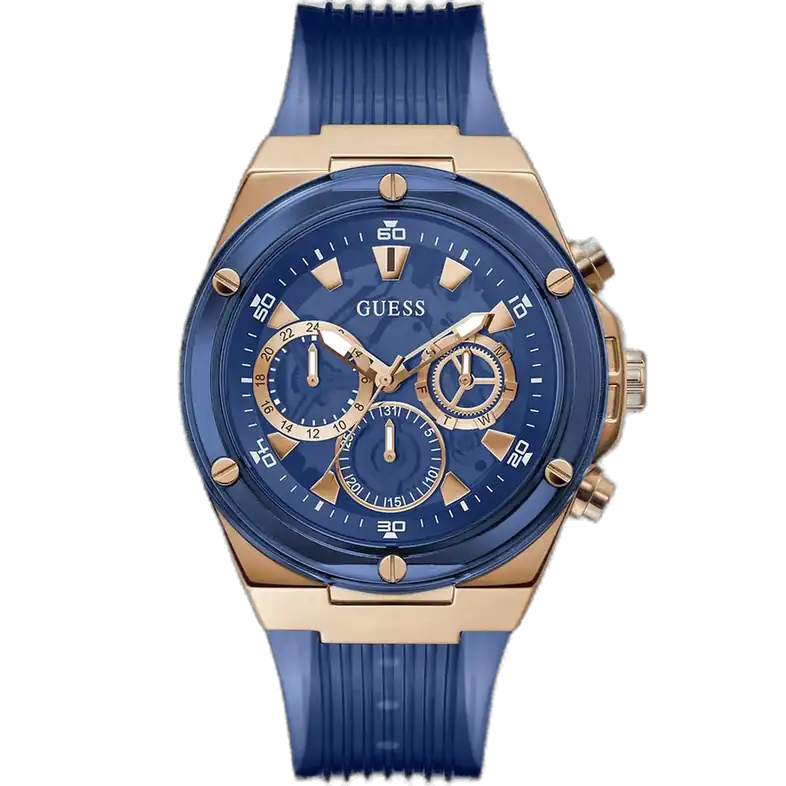 Guess Poseidon GW0425G3 watch for men, with a blue dial, blue case, and a blue polyurethane strap.