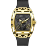 Guess Legend GW0500G1 watch for men, with a black dial, black case, and a black silicone strap.