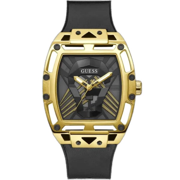 Guess Legend GW0500G1 watch for men, with a black dial, black case, and a black silicone strap.