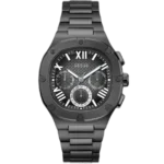Guess Headline GW0572G3 multi-function watch for men, with an all-black dial, black stainless steel case, and a black stainless steel strap.